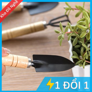 Bộ 3 món dụng cụ xẻng làm vườn mini cán gỗ (Xẻng Làm Vườn - Xới Đất - Cào Đất)