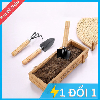 Bộ 3 món dụng cụ xẻng làm vườn mini cán gỗ (Xẻng Làm Vườn - Xới Đất - Cào Đất)