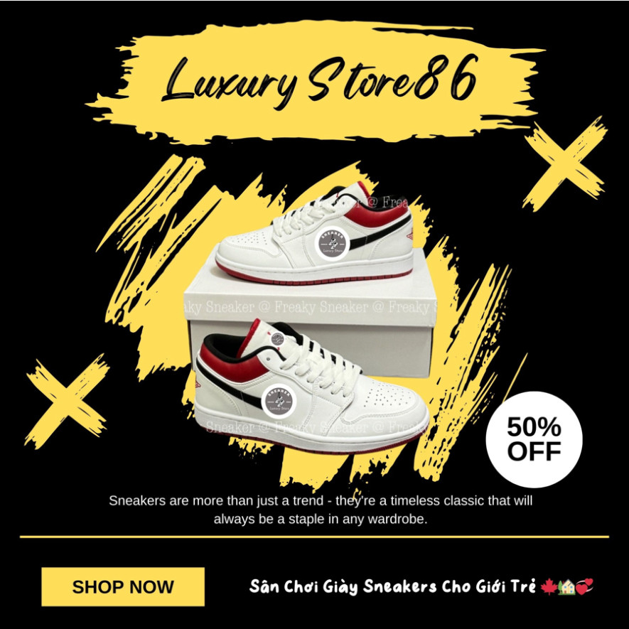 Giày JD1 Cổ Thấp "White Univeristy Red" Full Box, Giày JD Trắng Gót Đỏ Phong Cách Hot Trend Full Box
