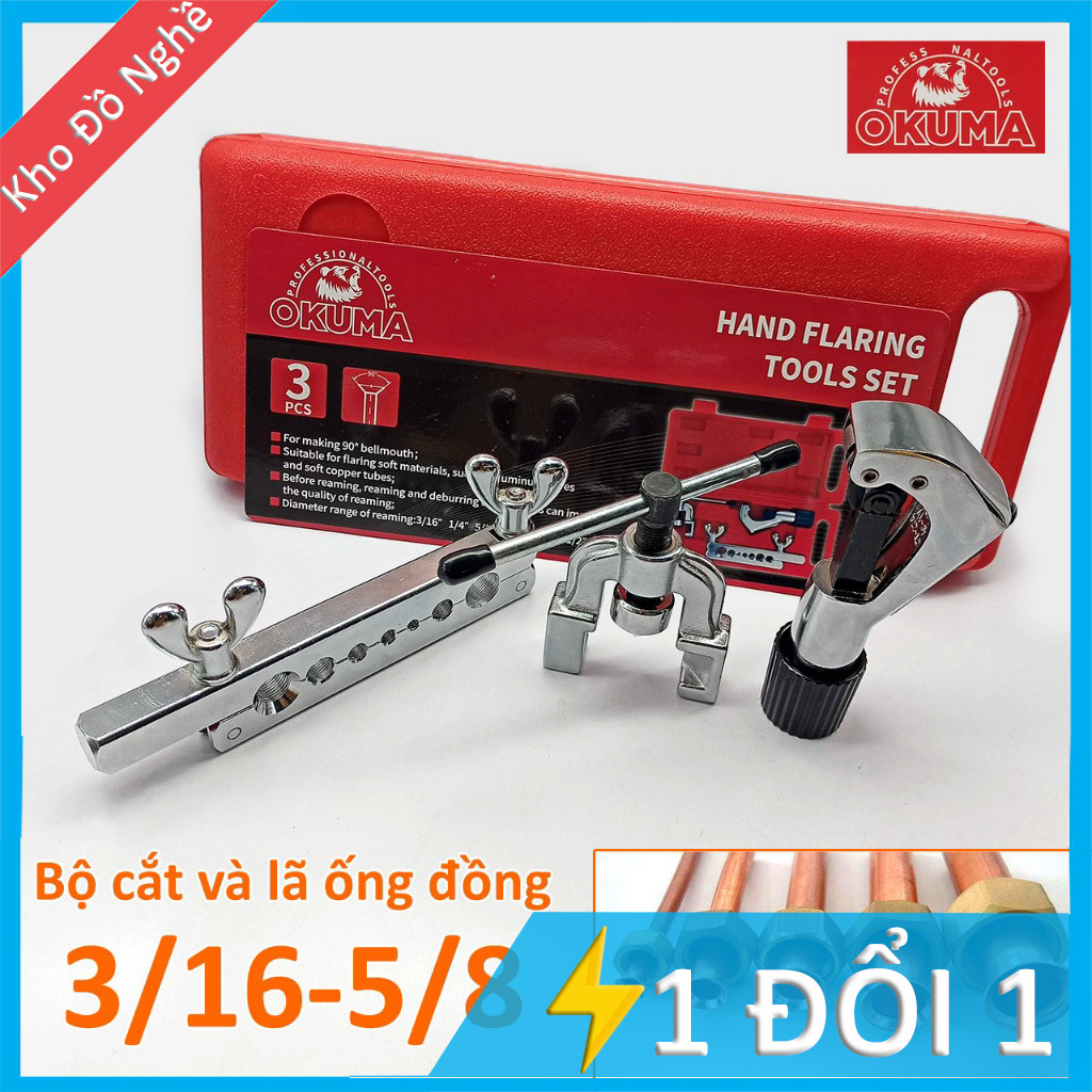 Bộ cắt và lã ống đồng OKUMA 3 chi tiết cỡ ống 3/16-5/8 - Bộ loe ống đồng Okuma 3 món
