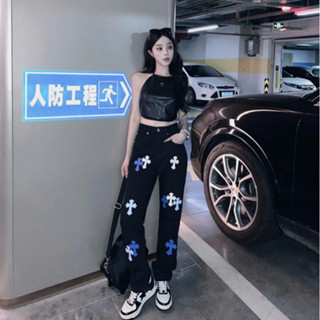  Quần jean đen chữ thập siêu hot hit Quần bò chữ thập đen lưng cao tôn dáng xinh xẻo hot trend  HC81  