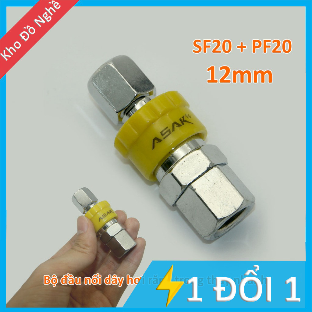 Đầu nối dây hơi khí nén, bộ nối nhanh Asak SM20-PM20 bằng thép không gỉ