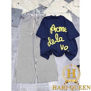 Set Bộ Áo Thun Tay Lỡ DELAVIE Mix Quần Xuông Kẻ Dọc Cá Tính HARIQUEEN