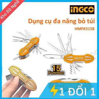 Bộ dao đa năng bỏ túi vỏ nhôm 15 trong 1 INGCO HMFK8158 dao sinh tồn cắt gọt khui nước ngọt cưa gỗ dũa móng tay vặn ốc