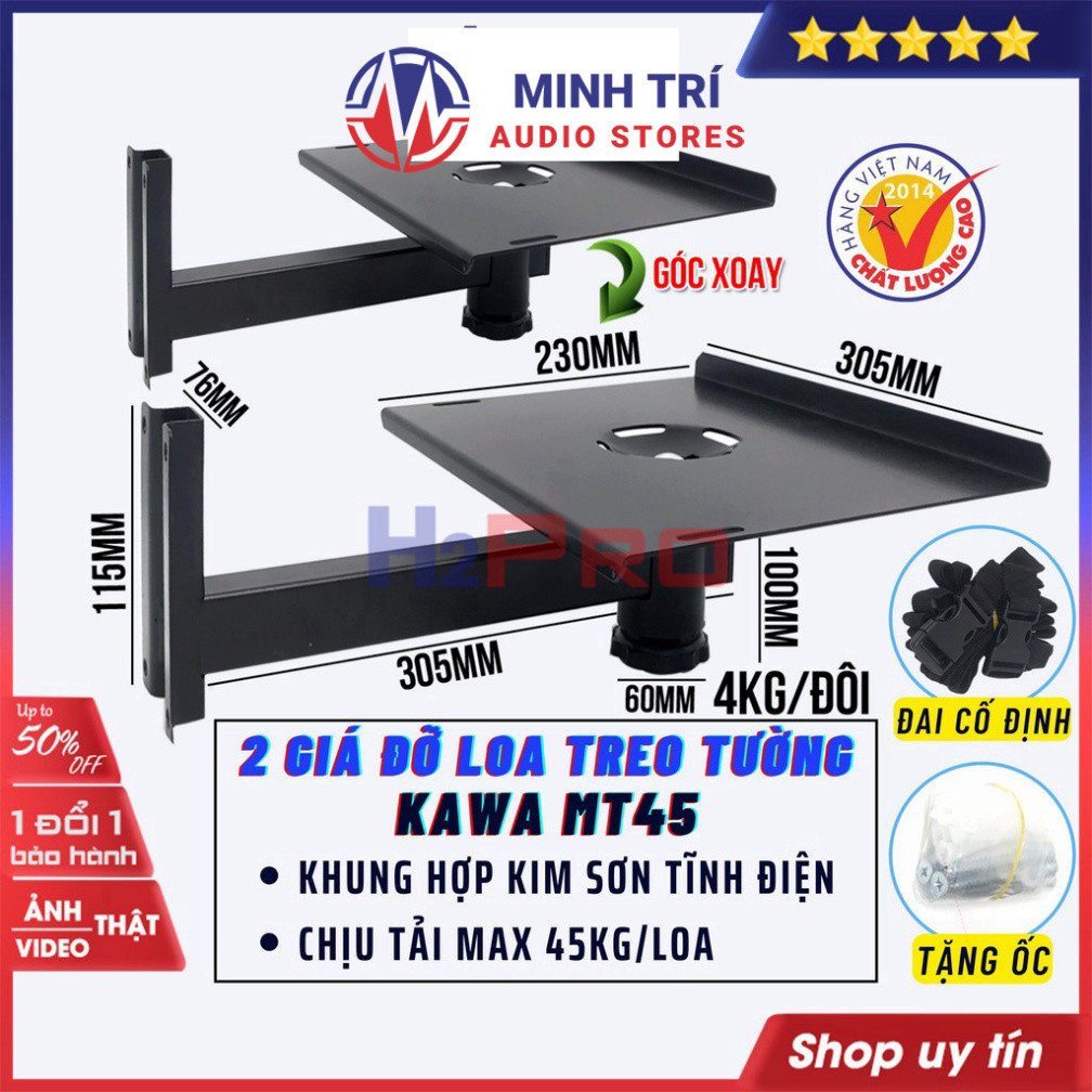 Giá Đỡ Loa Treo Tường Kawa MT45, Tải 45Kg, Xoay 230 Độ & Gật Gù 15 Độ, Thiết Kế Đa Năng Cho Loa. - M