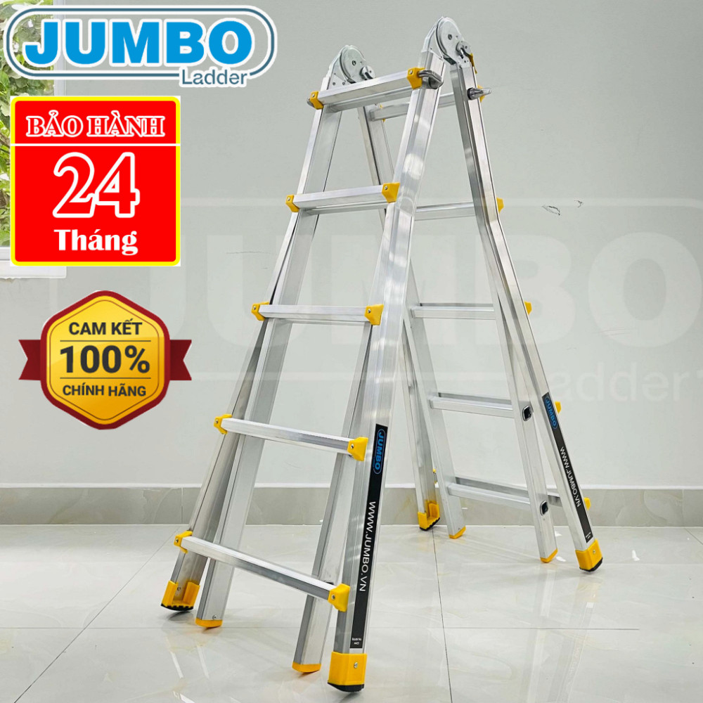 Thang nhôm rút trượt Jumbo A405 - Chiều dài tối đa 5,1m, chiều cao 2,55m khi duỗi thẳng.