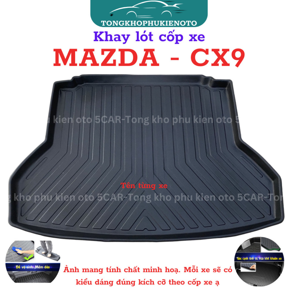 Khay Lót Cốp Xe Mazda CX9 2014 - 2025 Nhựa Dẻo Đàn Hồi, Chống Nước, Chống bụi bẩn, Dễ Vệ Sinh,Vừa kh