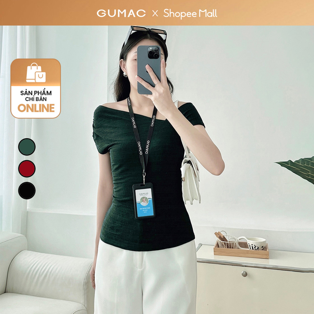 Áo thun nữ kiểu cổ lệch vai thanh lịch sang trọng vải mềm mịn thoáng mát thời trang GUMAC LATE0932
