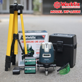Hỏa Tốc Máy Cân Bằng Lazer WORKFIX-LS686 Mẫu mới Hộp Nhựa, 5 Tia Xanh Bóng LED Siêu Sáng, Phím cảm ứng