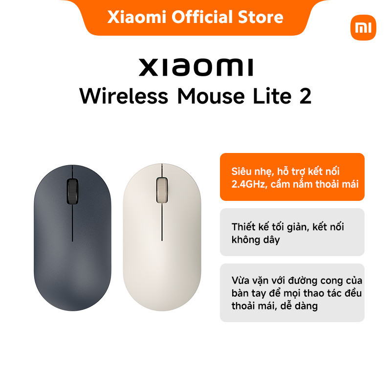 Chuột không dây Xiaomi Wireless Mouse Lite 2 | Siêu nhẹ, hỗ trợ kết nối 2.4GHz, cầm nắm thoải mái