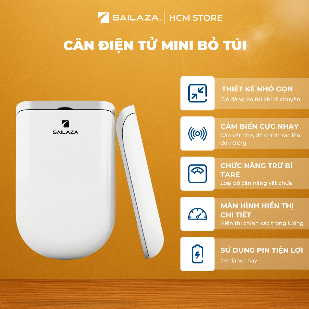 Cân tiểu ly 0.01g siêu chính xác mini di động bỏ túi Sailaza SA1222, bảo hành chính hãng 12 tháng