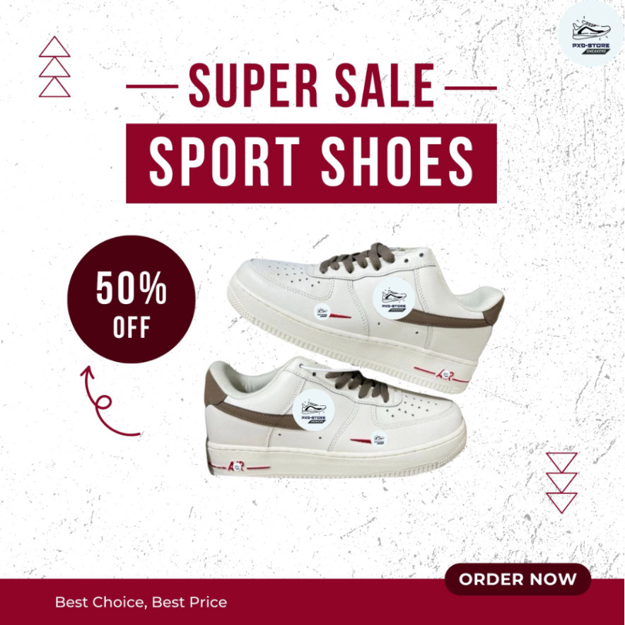 Giày Sneaker AF1 Trắng Vệt Nâu, Giày Thể Thao Nam Nữ AF1 Vệt Nâu Phong Cách Basic Dễ Phối Đồ