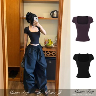 [ MONIE TOP ] Áo thun ôm SlimFit thiết kế cổ vuông tôn dáng, chiết eo, BY DANEJI , phù hợp hằng ngày, phong cách basic