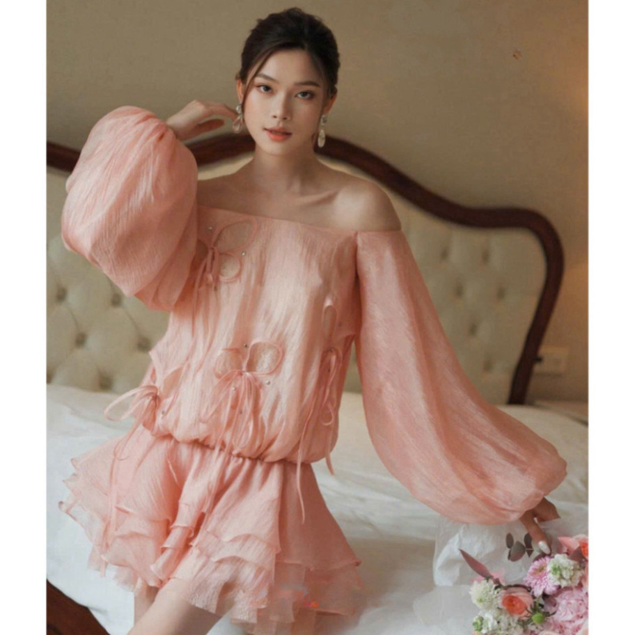 Đầm Trễ Vai Dáng Rộng Phối Ren Bánh Bèo MELLYSTORE Đầm Bánh Bèo Cao Cấp Đẹp Quyến Rũ ,Sang Trọng - Đ