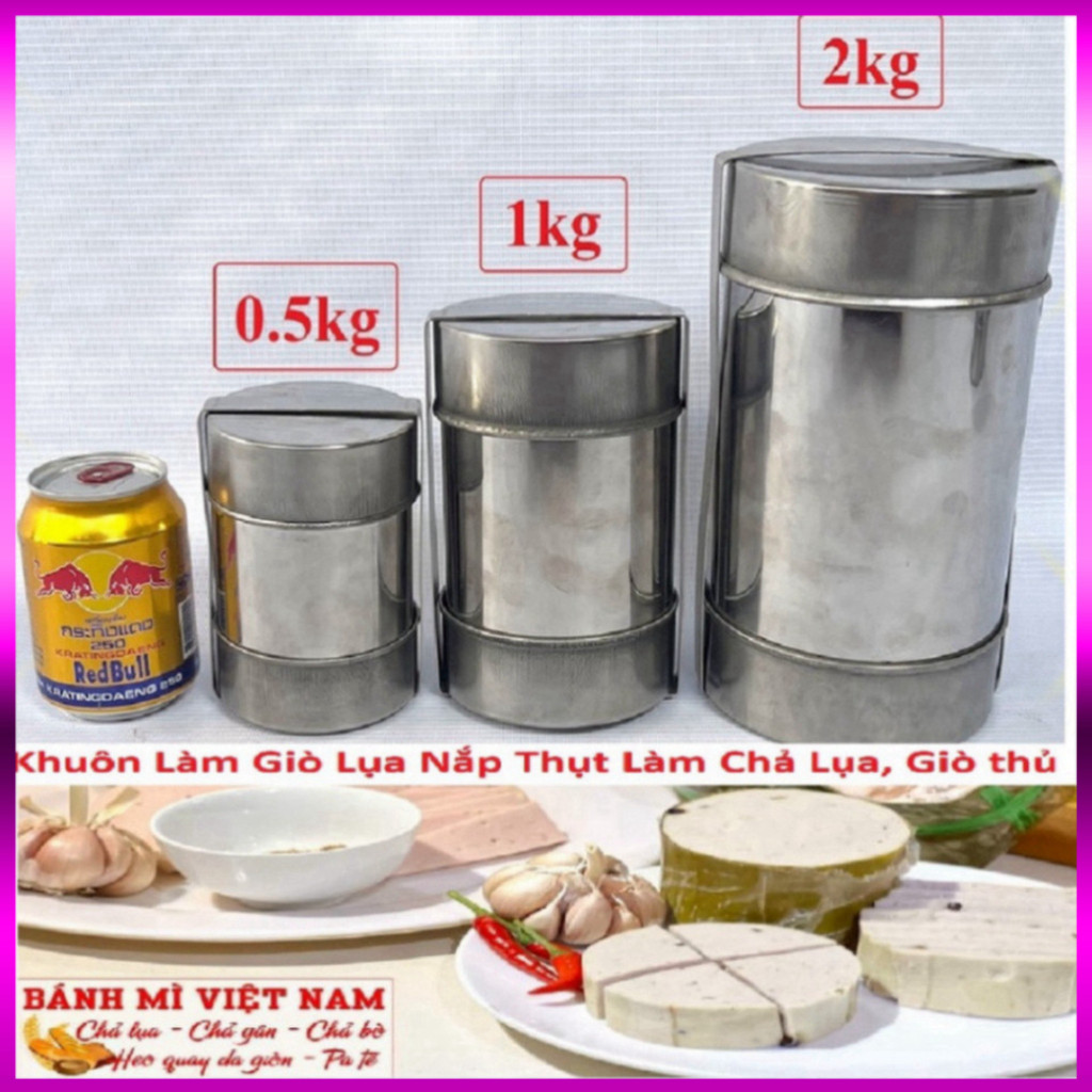 [Hàng Dầy, Inox 304] Khuôn Làm chả lụa Nắp Thụt 2000 gr Làm Giò Chả, Chả Lụa, Giò thủ Chuyên Nghiệp