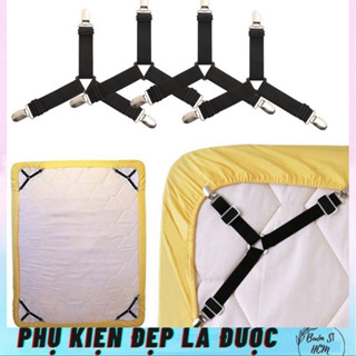 Bộ 4 kẹp ga giường drap,chống xê dịch,dây buộc giá đở tiện ích cho ga giường,dây đàn hồi điều chỉnh