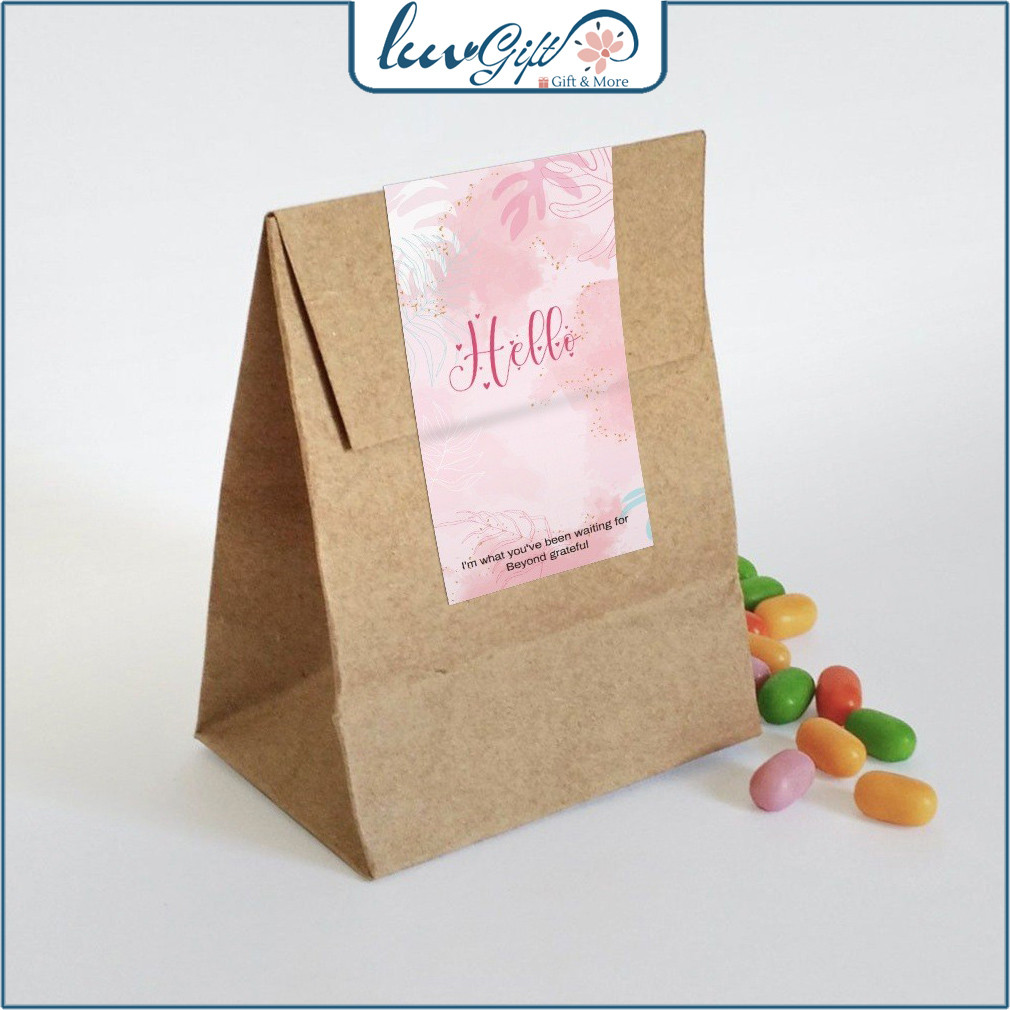 Tập 50 tem decal dán hộp quà tặng chữ Hello 5x10cm TE58 Sticker dán trang trí,niêm phong hộp túi quà