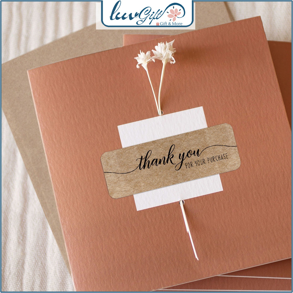 Cuộn sticker chữ Thankyou màu kraft chữ nhật TE29 120 tem dán decan cảm ơn trang trí bao bì quà tặng