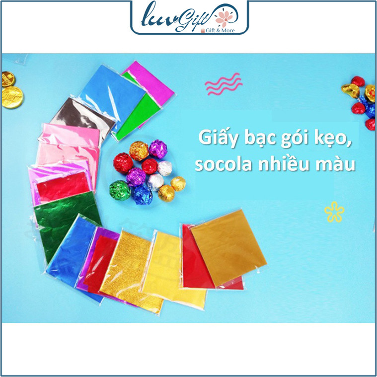 100 Giấy bạc bọc socola, kẹo 8x8cm, giấy gói kẹo, socola VUABAOBI nhiều màu