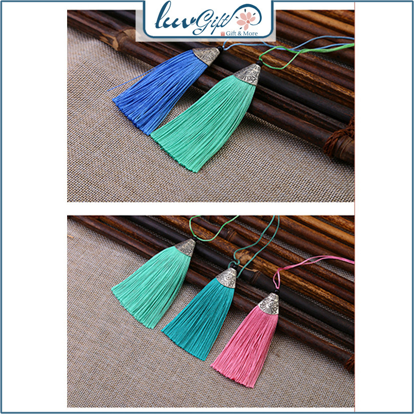 Bó dây tua rua mặt kim loại hoa văn cao cấp làm phụ kiện móc khóa, quạt giấy, dây decor may mặc