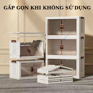 Tủ nhựa đựng đồ IMU Furniture Đa Năng Gấp Gọn, Cửa Trong Suốt Nắp Lật Hiện Đại có bánh xe
