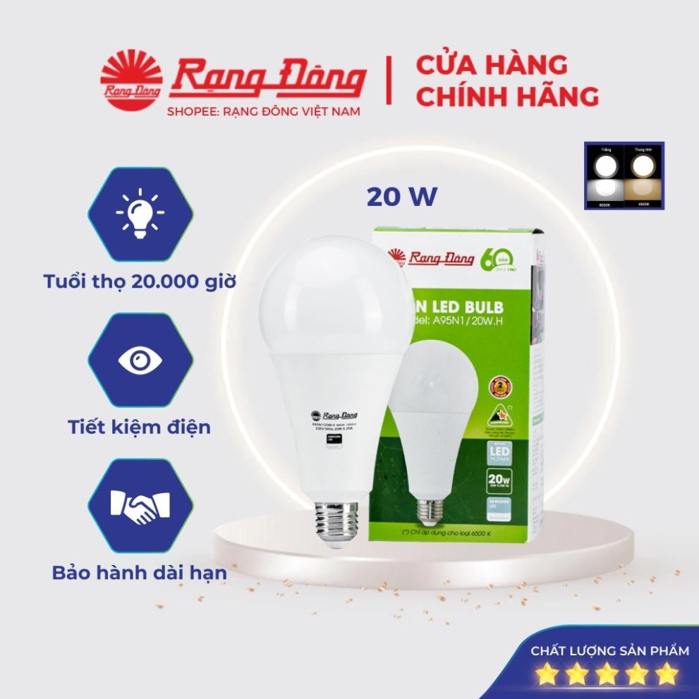 Bóng đèn LED BULB tròn 20W Rạng Đông Model BULB A 20W