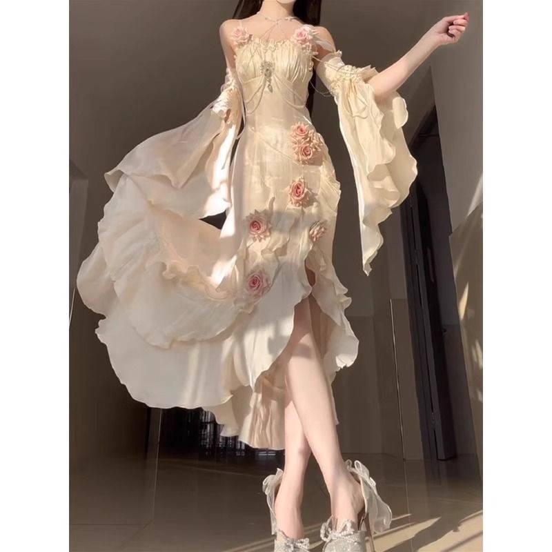 Váy hoa hồng thanh lịch lolita Váy mùa hè mới, váy nàng tiên cá, phong cách Lolita thanh lịch