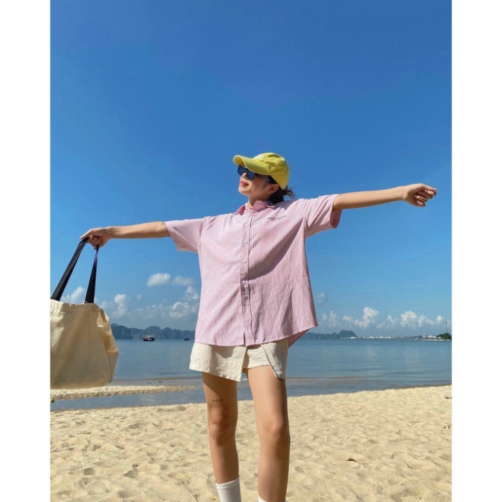 Áo Sơ Mi Tay Ngắn Nam Nữ Kẻ Sọc Teelab Local Brand Chất Liệu Oxford Form Oversize 3 Màu Xanh, Hồng, 