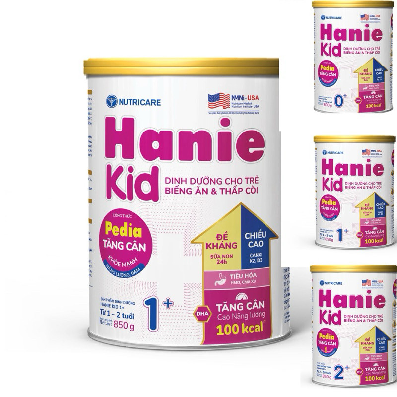 Sữa bột Hanie Kid 1+ NutriCare 800g.Dinh dưỡng cho trẻ biếng ăn ,chậm lớn ,suy dinh dưỡng