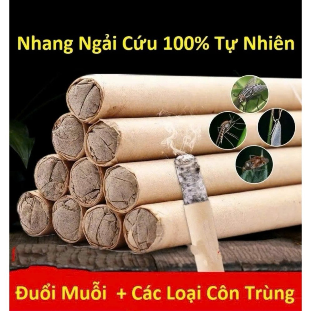 Nhang Ngải Cứu Hộp 10 Thanh Kèm Đế Gỗ | Nhang Ngải Cứu Thảo Mộc Xông Nhà Đuổi Muỗi Thơm Phòng