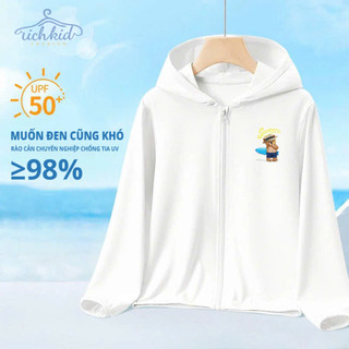 Áo chống nắng trẻ em Richkid, họa tiết Gấu BE6, vải Ice Text thoáng khí, làm mát tức thì và bảo vệ tia UV. RKF