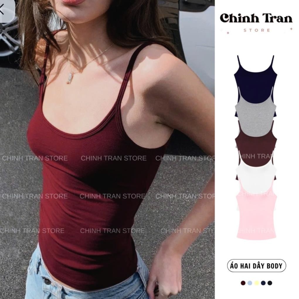 Áo Hai Dây Nữ Basic Ôm Body Chất Thun Cotton Co Giãn Mềm Mỏng Nhiều Màu - Chinh Trần Store mint.house
