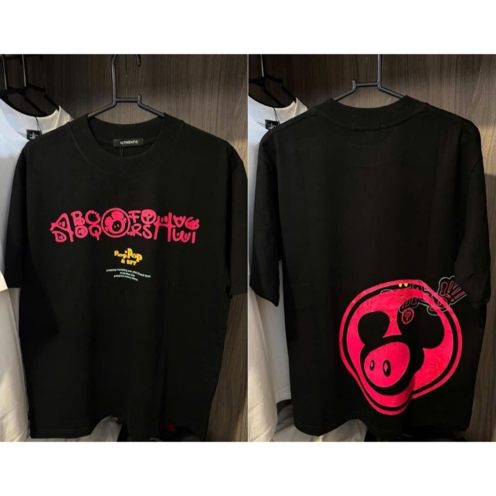 Áo Thun Pop Pop Bear In Chữ Graffiti Trước Ngực & Hình Gấu Sau Lưng - Áo Phông Unisex Form Rộng Unis