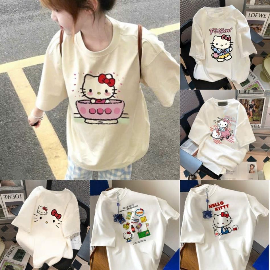 Áo Thun Unisex In Hello Kitty – Áo Phông Nam Nữ Phong Cách Mỹ Cá Tính, Chất Cotton Mềm Mịn