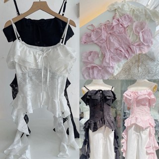 Áo Trễ Vai Nữ Tua Rua Lót Đệm Ngực Dáng Ôm Body Freesize Phong Cách Ulzzang Hàn Quốc