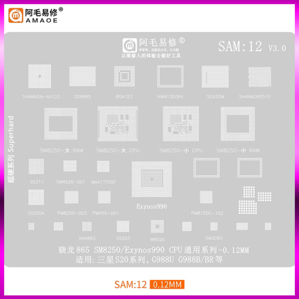 Vỉ làm chân SS SAM12 hỗ trợ làm chân S20/ S20 Ultra chip Exynos 990 SM8250 SDM865 Note20/ Note 20 Ul