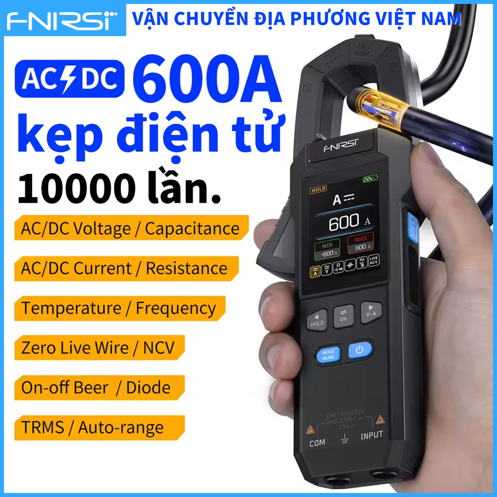 Máy đo kẹp dòng điện FNIRSI DMC-100 DC 10000 Đếm Đồng hồ vạn năng kỹ thuật số 600A Máy kiểm tra kẹp 