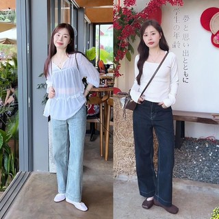 Quần Jean Suông Lửng Lai 4 Phân (dài 90cm) Nữ Chất Vải Mềm Leda Nấm Lùn 1m5