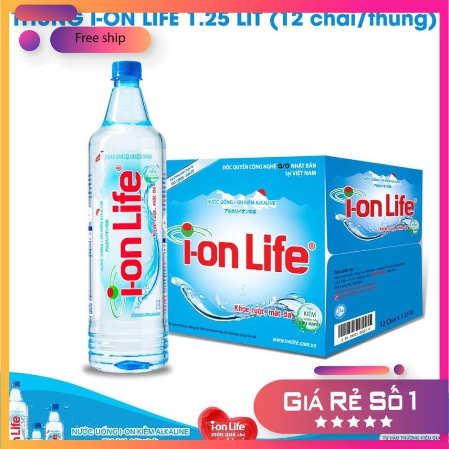 Nước Uống ion Kiềm Cao Cấp Thùng 12 Chai Nước khoáng I-on Life 1.25L/Chai
