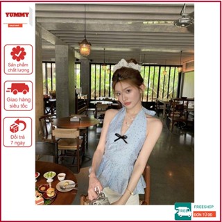 Áo yếm  kiểu Yummy chiết eo, Áo cổ yếm thắt nơ dịu dàng phong cách ngọt ngào A98