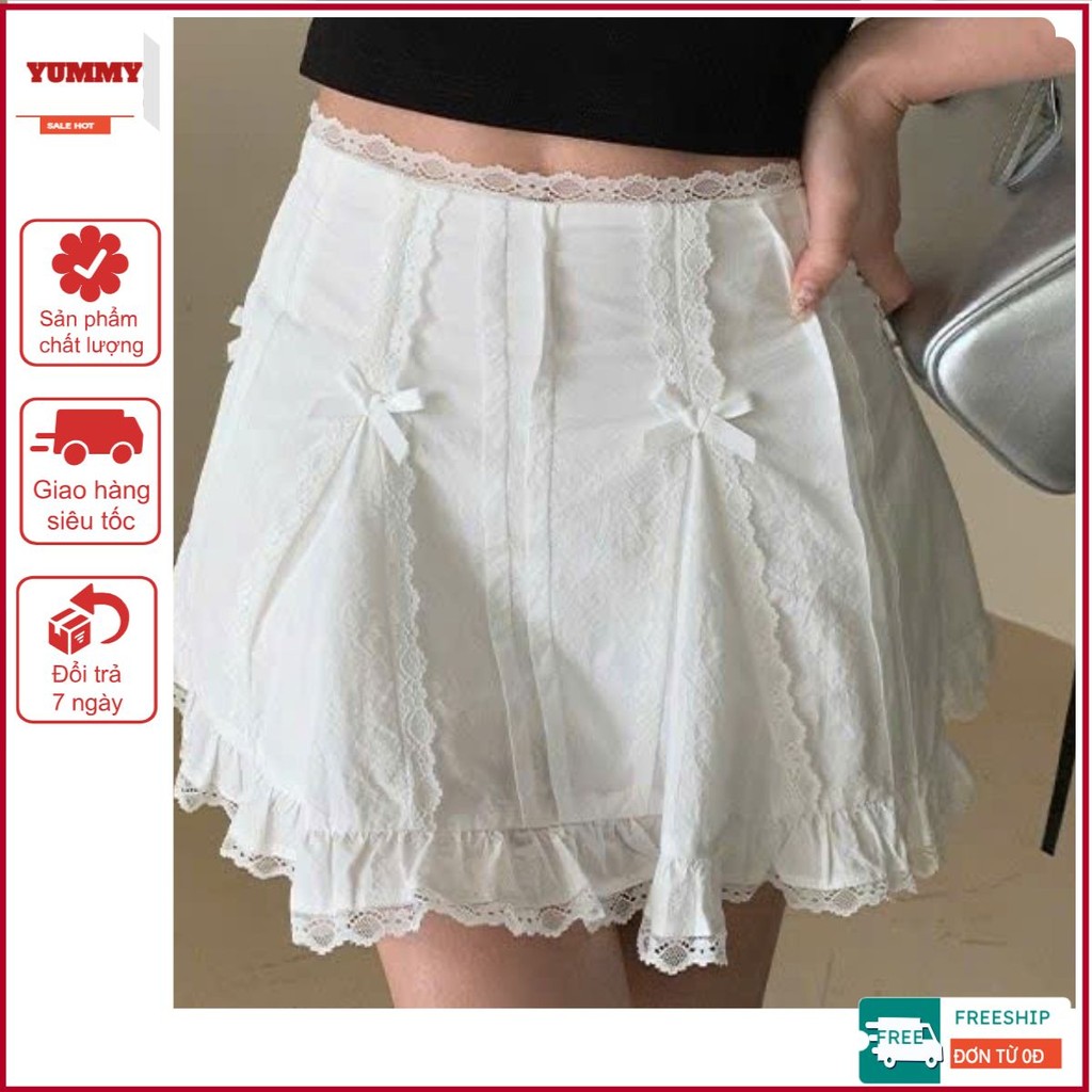 Chân váy ren Yummy đính nơ, Chân váy chữ họa tiết kiểu thời trang Hàn Quốc C29 | BigBuy360 - bigbuy360.vn