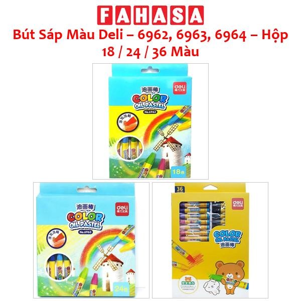 Bút Sáp Màu Deli – 6962, 6963, 6964 – Hộp 18 / 24 / 36 Màu