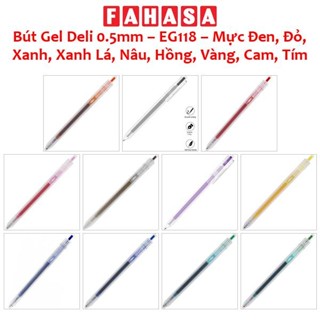 Bút Gel Deli 0.5mm – EG118 – Mực Đen, Đỏ, Xanh, Xanh Lá, Nâu, Hồng, Vàng, Cam, Tím