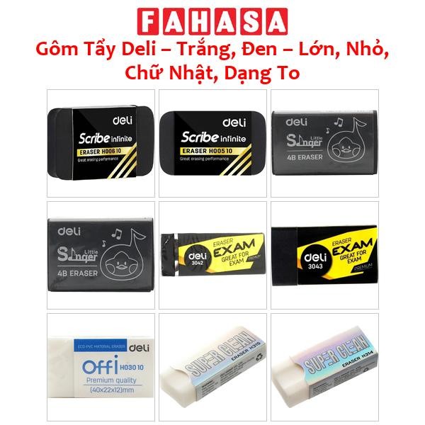 Gôm Tẩy Deli – Trắng, Đen – Lớn, Nhỏ, Chữ Nhật, Dạng To