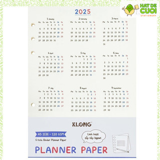 Ruột sổ A5 kế hoạch Paper Planner kẹp còng 96 trang 120gsm Klong MS 963 6 Lỗ