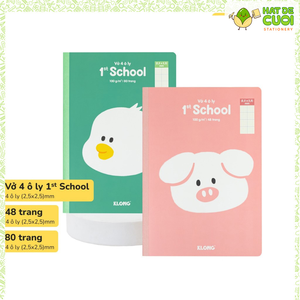 Vở 4 ô ly 1st School Klong B5 48 - 80 trang 100gsm MS 076, 077 Vờ học sinh ô ly