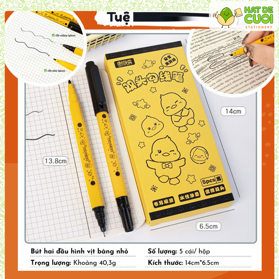 Bút marker 2 đầu vịt vàng B165 bút đi nét không phai ngòi 0.5~1.2mm HẠT DẺ CƯỜI