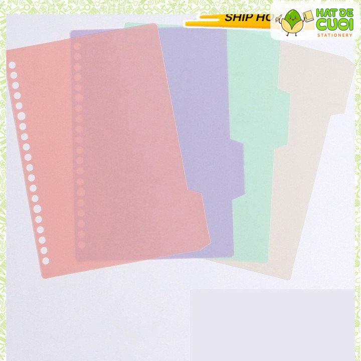 Bộ 4 bìa nhựa tab phân trang B5 26 lỗ P19 màu Macaron Pastel, bìa phân trang gắn sổ còng