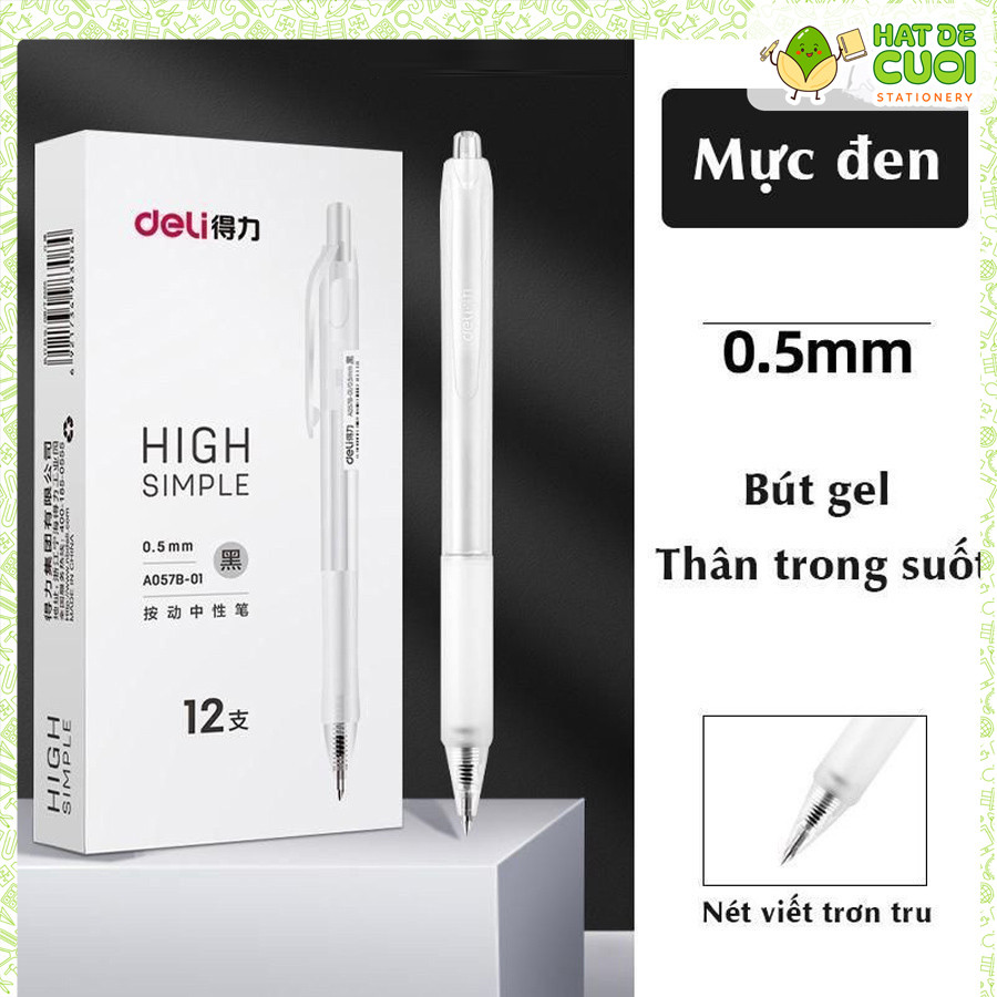 Bộ 12 bút gel Deli A057B B53 ngòi 0.5mm có ruột refill ghi chép bài tiện lợi hatdecuoi