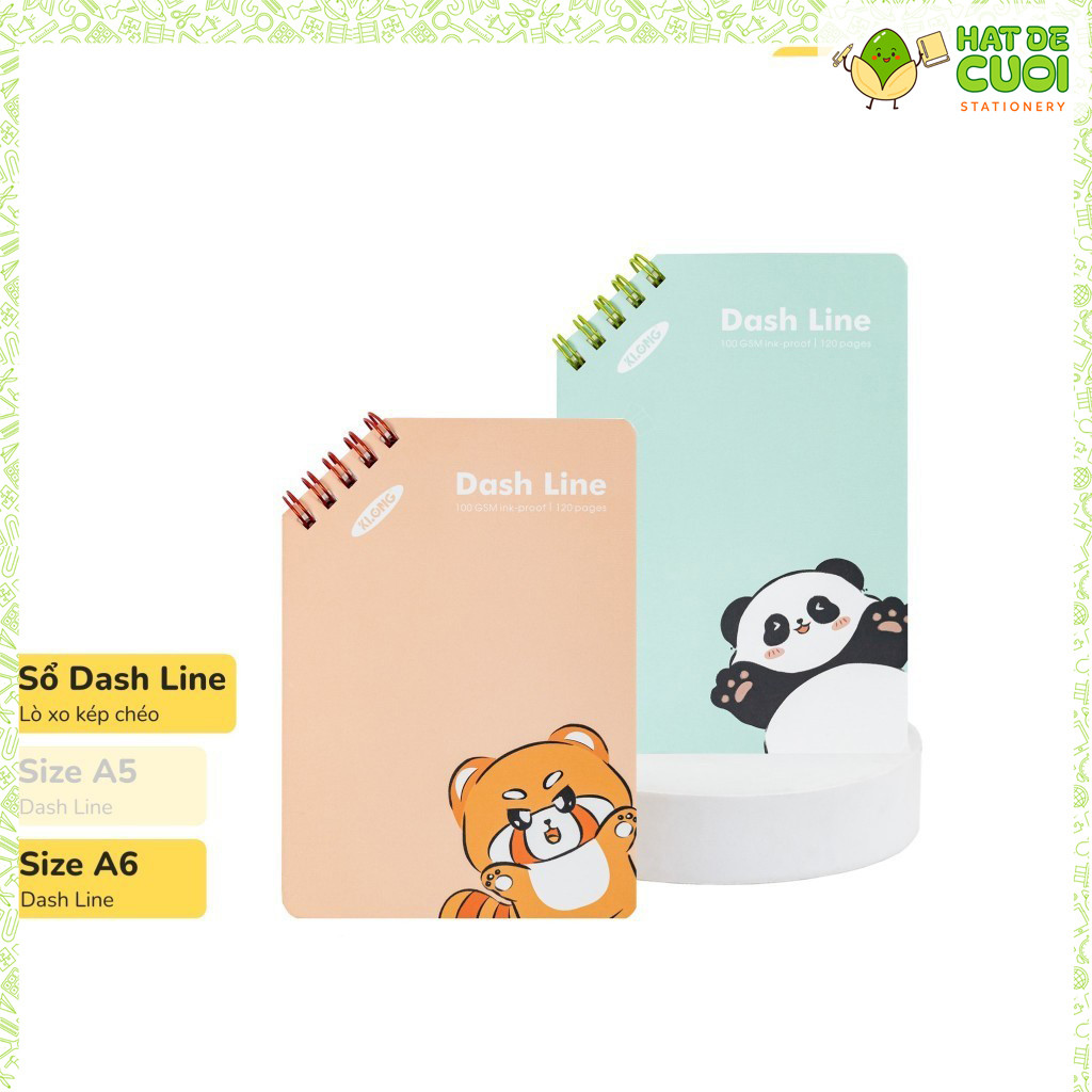 Sổ Dash Line lò xo kép chéo KLONG A5/ A6 120 trang 100GSM dòng kẻ ngang Klong MS 961/ 962